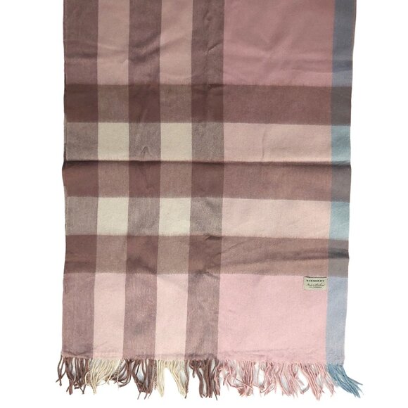 Vintage Burberry Classic Light Pink Blue Brown 100% Cashmere Scarves - Picture 1 of 6